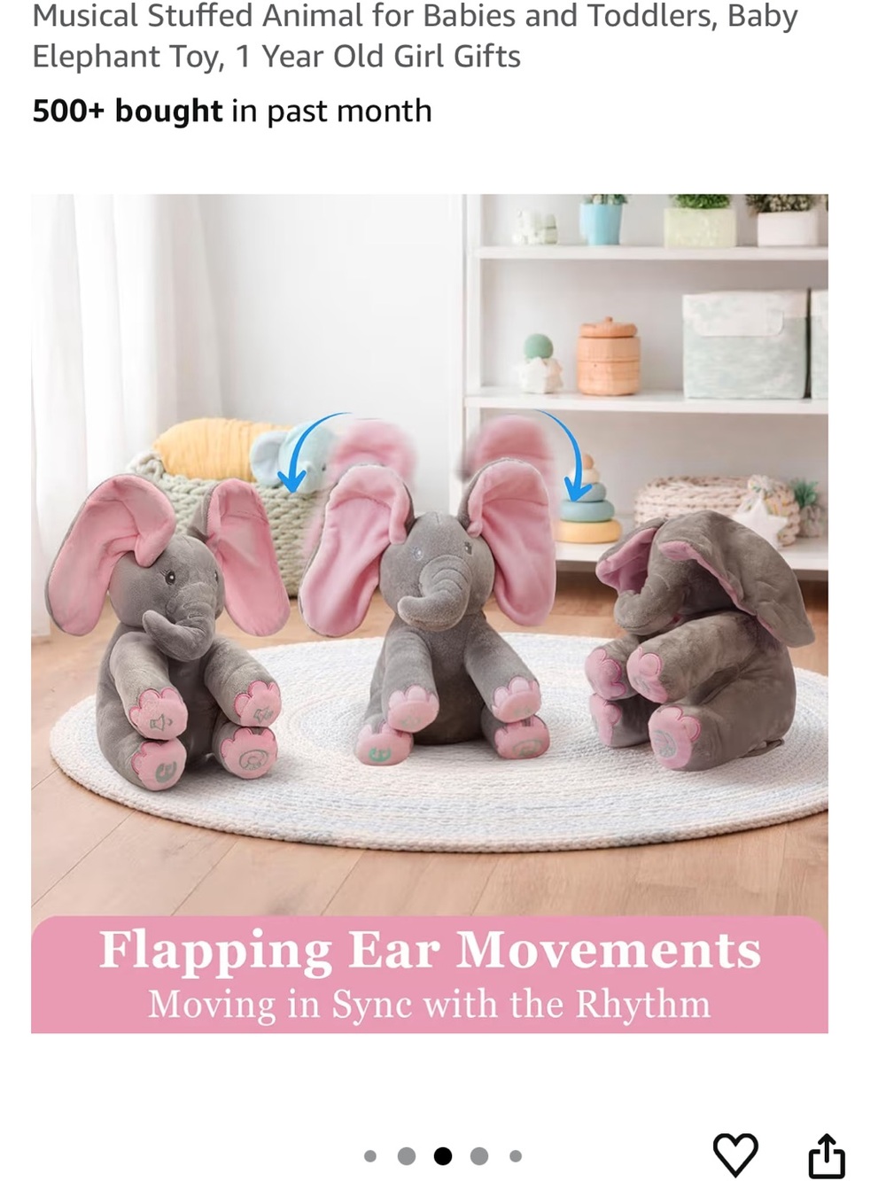 Gray Plush Elephant peek a boo flappy Toy - brand new